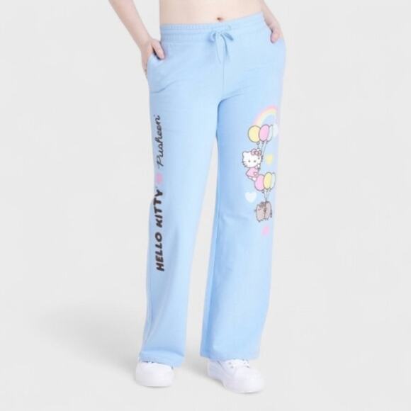Sanrio Hello Kitty Pusheen Graphic Flare Leg Athleisure Lounge Pant Size XL Blue - Picture 1 of 9
